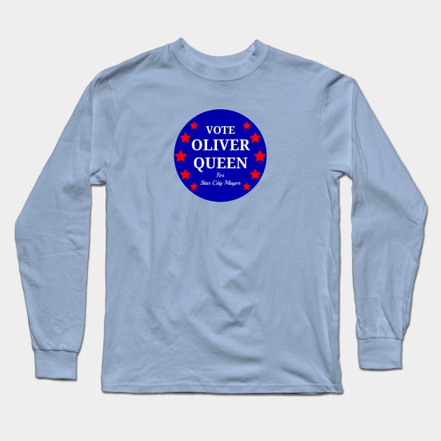 Vote Oliver Queen For Star City Mayor - Patriotic Button Design Long Sleeve T-Shirt by FangirlFuel